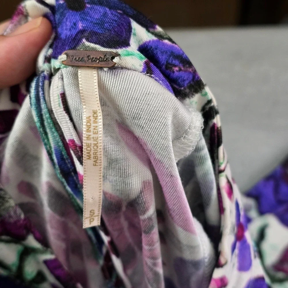 Free People Floral Midi Dress Womens S Purple‎ Kaleidoscopic Boho Keyhole Back
